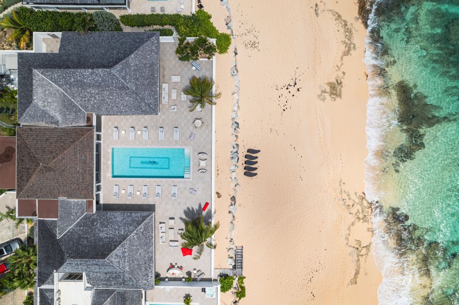 Drone shot of Villa La Perla Estate in St Martin Island, Caribbean.