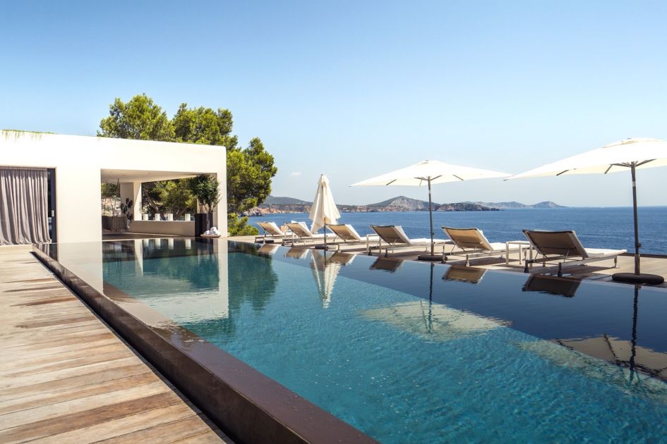 Pool and sea view of Villa Ocean Paradise, an ultimate luxury villa in Ibiza. 