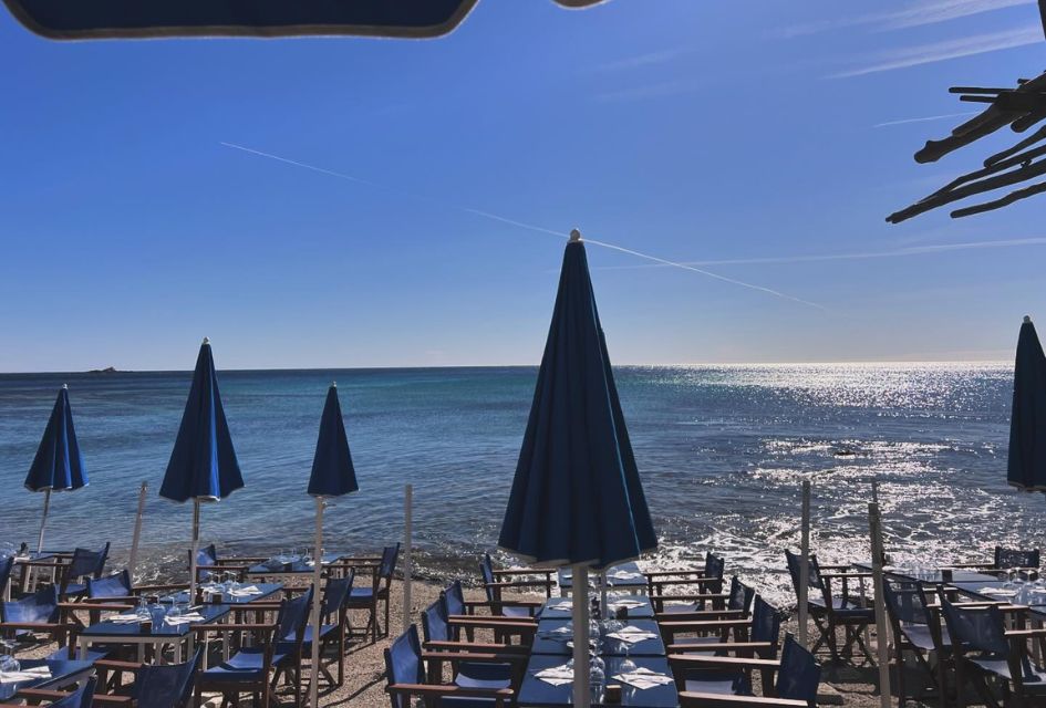 View from Le Salins Restaurnat over the azure waters of Plage de Salins, one of our top 5 St Tropez beaches